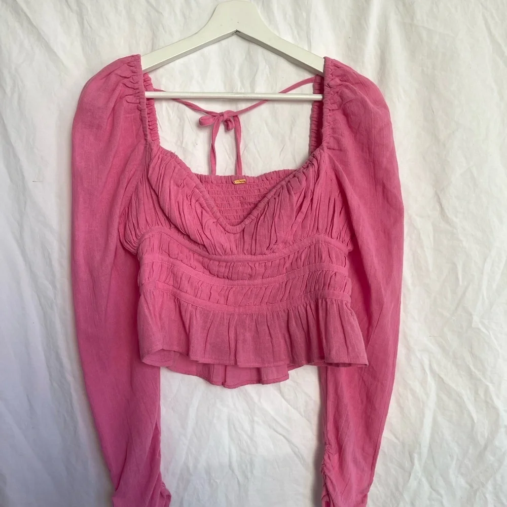 Free People Chloe Aurora Romantic Smocked Peplum Blouse Boho Coquette Size S